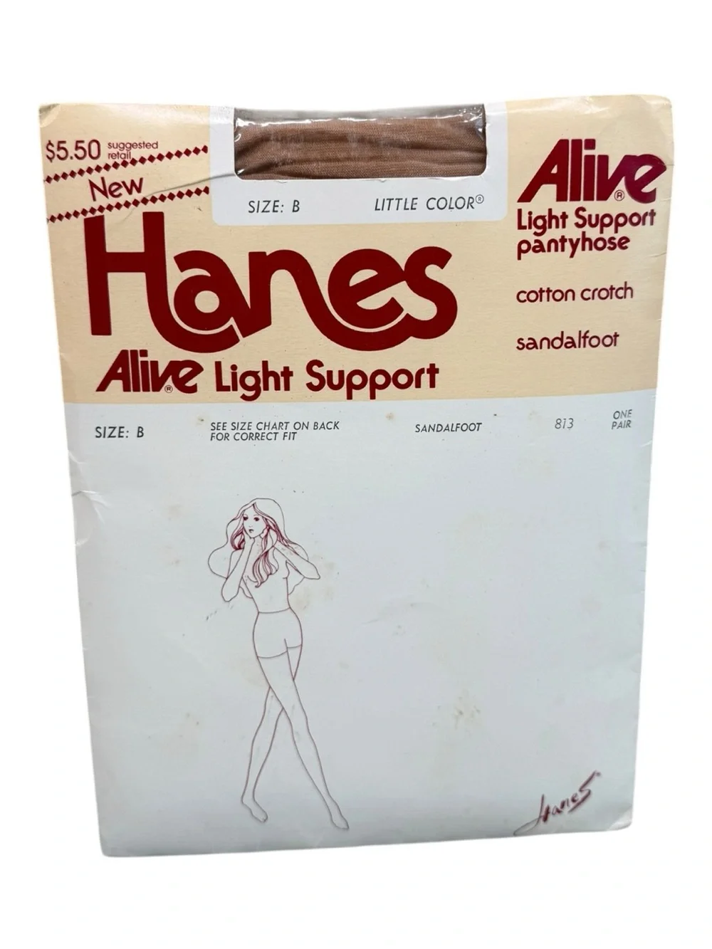 1993 Hanes Alive Light Support Pantyhose 813 Size B Little Color Sandalfoot